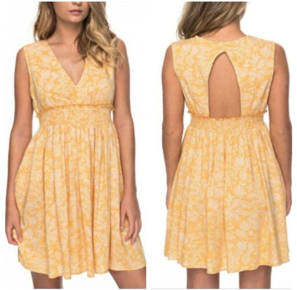 Roxy Angelic Grace Sleeveless Yellow Floral Mini Dress